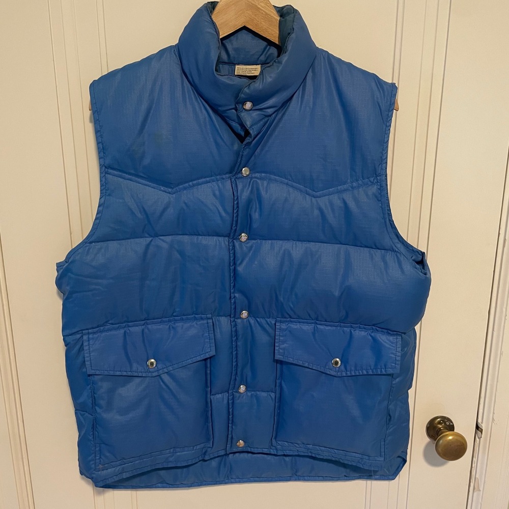 Vintage 70s Aventura Duck Down Puffer Vest Large Blue